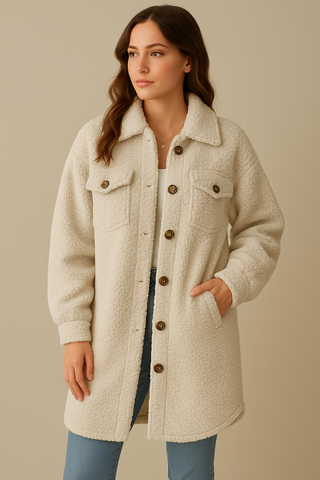 Button-Down Teddy Knit Long Cardigan | Lisda