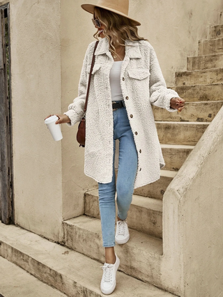 Button-Down Teddy Knit Long Cardigan | Lisda