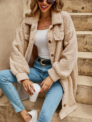 Button-Down Teddy Knit Long Cardigan | Lisda