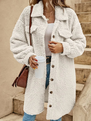Button-Down Teddy Knit Long Cardigan | Lisda