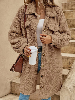 Button-Down Teddy Knit Long Cardigan | Lisda