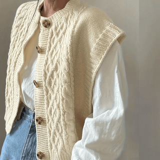 Daisy – Knitted Sleeveless Cardigan Vest with Wooden Buttons